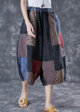 Schwarze Patchwork-Jeans mit weitem Bein und elastischer Taille